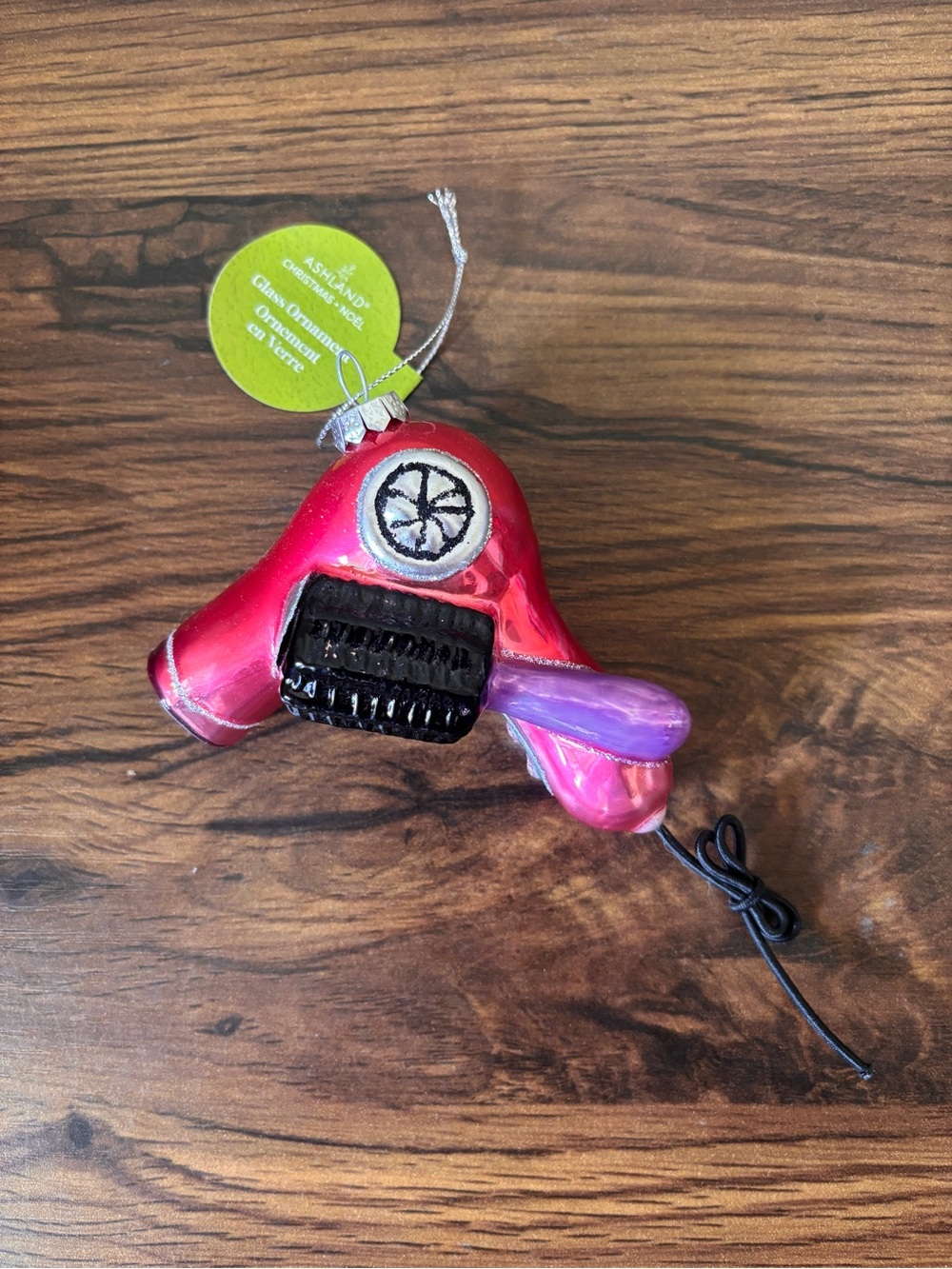 Pink Hair Dryer Blown Glass Christmas Ornament Glitter, Ashland - NWT
